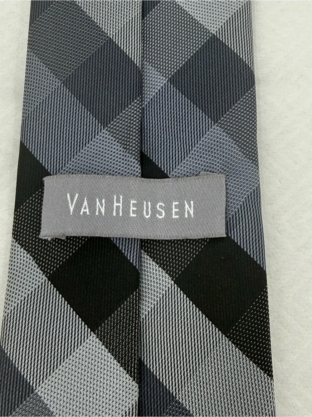 Van Heusen Black and Gray Plaid Men's Tie